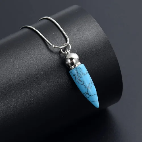 Vista 3 de Oinsi Joyería de cremación cilíndrica para cenizas con piedra turquesa en forma de bala recuerdo conmemorativo urna colgante collar para mujeres