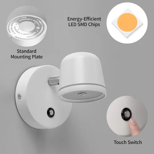 Vista 7 de Aisilan - Aplique de pared, luz de pared regulable al tacto con 3 temperaturas de color, lámpara de pared LED ajustable de 7 W CRI97, moderno Blanco