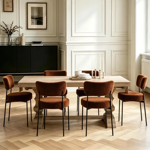 Vista 18 de Boucle - Juego de 2 sillas de comedor, modernas sillas de cocina tapizadas de mediados de siglo con respaldo curvado y patas de metal negro, sillas