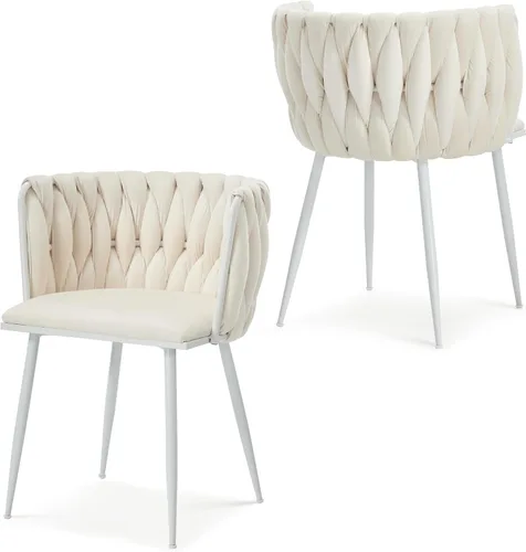 Vista 38 de Juego de 2 sillas de comedor de terciopelo, sillas laterales tapizadas tejidas con patas de metal negro, sillas decorativas modernas, sillas