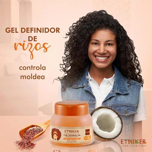 Vista 6 de ETNIKER - Kit de definición de cabello rizado y ondulado con textura afro, gel, hidroelixir y crema de peinado Control, nutrir, definir Coco