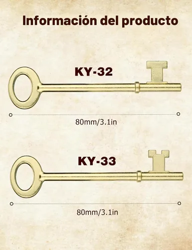 Vista 7 de Mellbree Skeleton Key KY-32 KY-33 - Repuesto de latón para puertas antiguas Dorado
