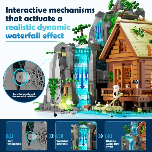 Vista 3 de Lumibricks Waterfall-Cabin Lighting Building Set, 2539 Pcs Landscape Set