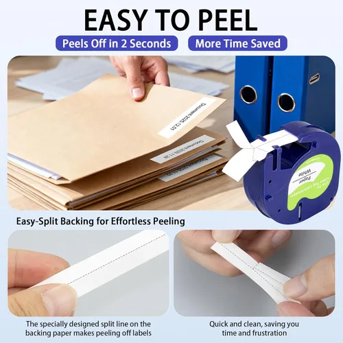 Vista 3 de Compatible con Dymo LetraTag Recambios para Etiquetadora 91330 Cinta de Papel para Etiquetadora 12mm x 4m (1/2" x 13') Reemplazo para dymo letra tag