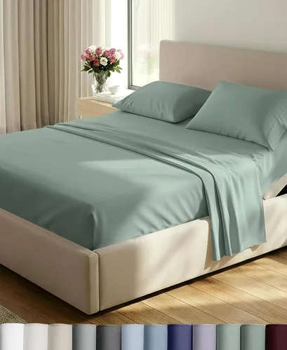 Vista 25 de California Design Den Juego de sábanas de lujo tamaño Queen, 800 hilos, 100% satén de algodón para cama tamaño Queen, juego de ropa de cama con Beige