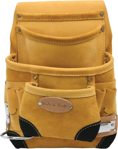 Vista 9 de Style n Craft Bolsa de herramientas y uñas de carpintero de 10 bolsillos, bolsa de herramientas de cuero resistente, perfecta y duradera, bolsa