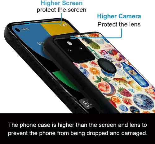 Vista 1115 de Compatible con Google Pixel 4A 5G Mobile Case Creative Acrylic Panel trasero Silicona Protección Grip especialmente diseñado para Google Pixel 4A 5G