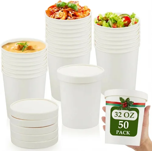Vista 8 de Sabary Paquete de 50 Recipientes de Papel para Sopa de 8 oz con Tapa Desechables de Papel Kraft Recipientes para Comida Aptos para Microondas