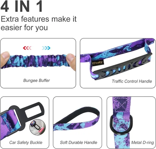 Vista 4 de Hotsky Correa táctica para perro resistente para perros medianos y grandes que tiran, 4-6 pies, resistente correa elástica para perro que absorbe