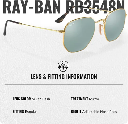 Vista 17 de Ray-Ban RB3548N Lentes planas hexagonales, gafas de sol cuadradas y redondas con kit oficial de gafas