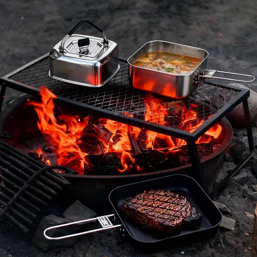 Vista 8 de Alocs Camping Cookware Set - Lightweight Camping Pots and Pans - Portable Outdoor Cookware with Kettle - Camping Cookware Mess Kit for 2
