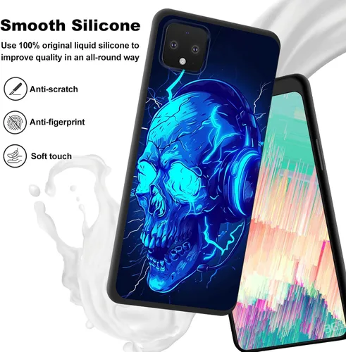 Vista 4 de for Google Pixel 4 XL Case,Slim Shockproof TPU Soft Rubber Silicone Cover Phone Case for Google Pixel 4 XL,Blue Skull Headphone