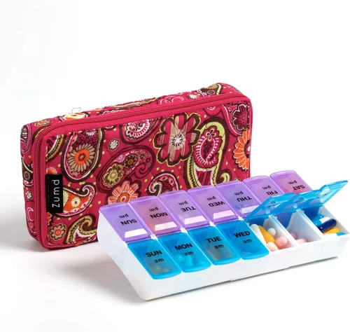 Vista 27 de Organizador Semanal de Pastillas 2 Veces al Día, Pastillero Zumd de 7 Días con Bonita Funda de Tela Acolchada con Cremallera, Estuche de Pastillas