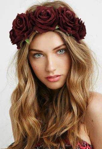 Vista 4 de WOVOWOVO Diademas florales de corona de rosas oscuras para mujer, diadema de rosas falsas rojas para festivales, Halloween, cosplay, disfraces