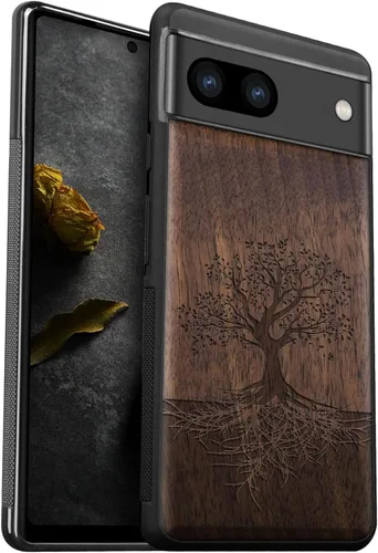 Vista 15 de Carveit Funda de madera para Pixel 8a - Madera natural y negro suave TPU a prueba de golpes - Funda de madera única compatible con Google Pixel 8a