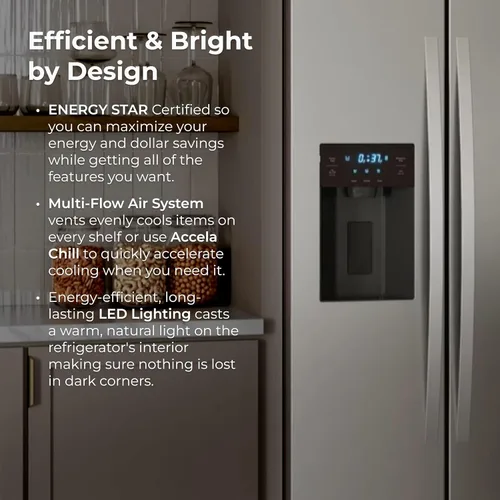 Vista 6 de Kenmore Accela Chill, refrigerador lado a lado con congelador de 36 pulgadas, dispensador de agua y hielo, estantes de vidrio ajustables