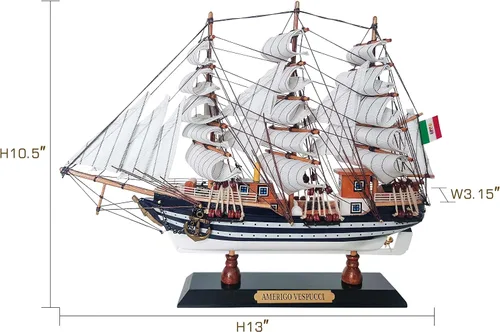 Vista 2 de SAILINGSTORY Modelo de Madera Nave Amerigo Vespucci 1/300 Escala Réplica Detalles auténticos artesanales, decoración náutica, modelo de velero
