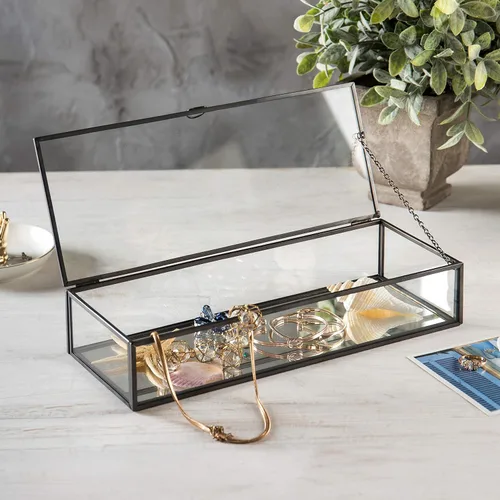 Vista 2 de MyGift - Joyero de cristal vintage, vitrina con espejo de metal negro