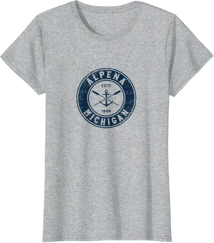 Vista 3 de Alpena Michigan MI Vintage Boat Anchor & Oars Camiseta