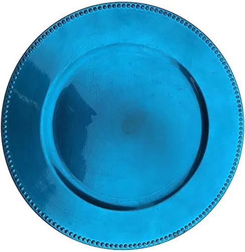 Vista 4 de Tiger Chef Platos Base Negros con Cuentas para Cena, Redondos de 13 Pulgadas (Paquete de 6)