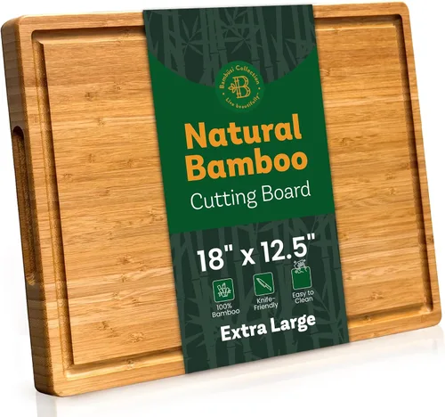 Vista 9 de Tabla de cortar de bambú con asas y ranuras para jugos, 12 x 9 x 0.47 pulgadas, tabla de cortar de cocina de madera carbonizada