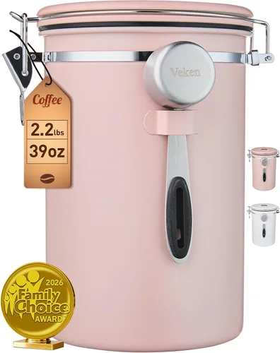 Vista 16 de Veken Recipiente de café con ventana, recipiente hermético de almacenamiento de alimentos de cocina de acero inoxidable con tapas, rastreador