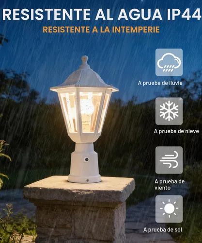 Vista 5 de FUDESY Luz de poste para exteriores del atardecer al amanecer, linterna exterior moderna blanca con base de montaje en muelle, lámpara impermeable