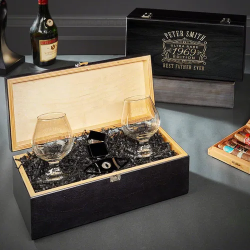 Vista 3 de Set de regalo de coñac personalizado - Caja de ébano