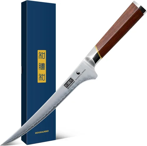 Vista 9 de HOSHANHO Cuchillo Santoku de 7 pulgadas, cuchillo de chef profesional japonés de acero de alto carbono, cuchillo de cocina afilado con mango