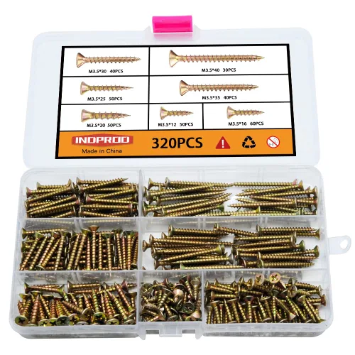 Vista 10 de Kit surtido de tornillos para madera de cabeza plana M3.5 M4 M5, 260 piezas, tornillos de madera autorroscantes de cabeza plana avellanados