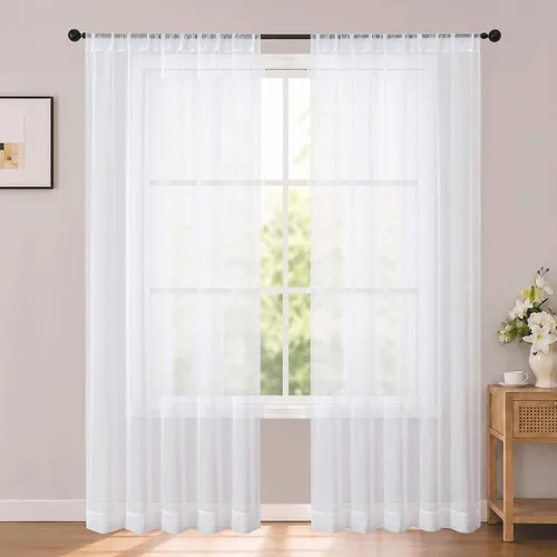 Vista 54 de OWENIE White Sheer Curtains 96 Inches Long 2 Panels for Living Room 52 Wide
