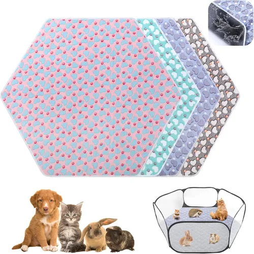 Vista 9 de Preboun 4 piezas de 47 pulgadas, tapete hexagonal impermeable para corralito de indias, tapete reutilizable para corralito de perros pequeños, jaula