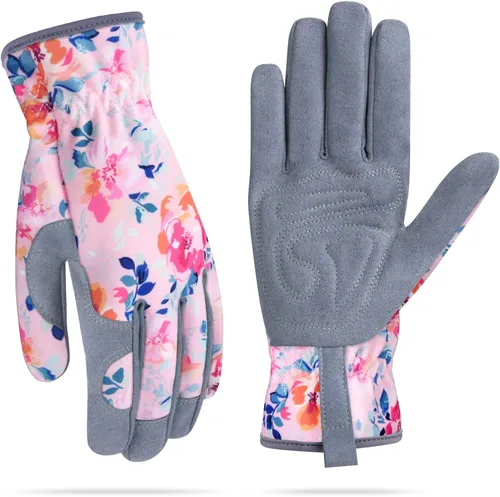 Vista 12 de Guantes de jardinería para mujeres, guantes de cuero para trabajo en jardín, a prueba de espinas, sin perforación, para cavar, plantar y podar