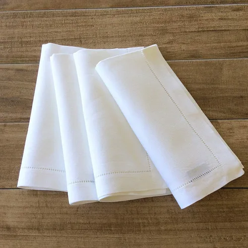 Vista 3 de Servilletas de cena con dobladillo de lino blanco – Juego de 6 servilletas de tela 100% lino de 20 x 20 pulgadas
