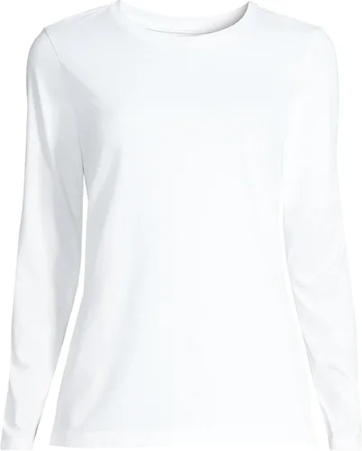 Vista 6 de Lands' End - Camiseta de manga larga, cuello redondo y holgada de algodón Supima cultivado en EE. UU. para mujer Blanco
