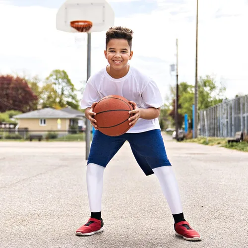 Vista 6 de Leggings de compresión para niños, paquete de 2 mallas atléticas, pantalones de compresión de baloncesto, leggings deportivos para niños