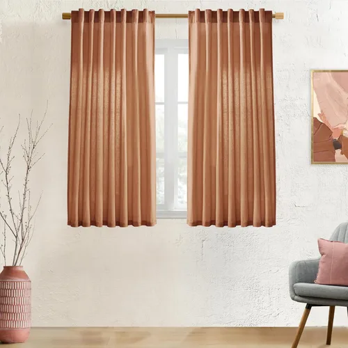 Vista 72 de XTMYI - Cortinas transparentes de 54 pulgadas de largo, juego de 2 paneles para baño, cortinas cortas de lino y algodón con semi privacidad