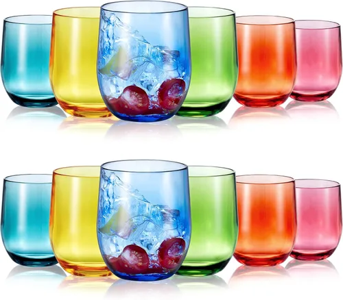 Vista 6 de Juego de 6 vasos de vino de plástico sin tallo de 14 onzas, vasos de acrílico multiusos, negros, reutilizables, resistentes a roturas, aptos