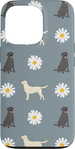 Vista 10 de Labrador Retriever y Daisy Flower Pattern - Carcasa para iPhone 17, color azul polvoriento
