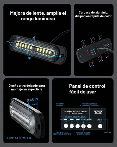 Vista 2 de LUMENIX Kit de luces intermitentes estroboscópicas de montaje en superficie LED ámbar con caja de control, 8 unidades de marcador lateral de rejilla