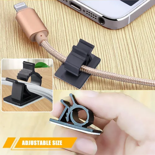 Vista 2 de Viaky 30 clips negros ajustables para cables, broches reutilizables autoadhesivos para fijación de cable de nylon, soporte de cable de nailon