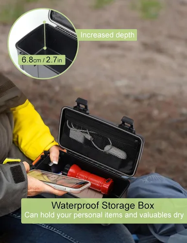 Vista 2 de Caja seca impermeable para kayak, caja de almacenamiento flotante de ABS con bisagra de acero inoxidable y bolsillo de malla, caja impermeable
