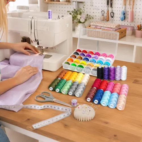 Vista 6 de Kit de hilo de coser de 50 piezas, 25 colores, 400 yardas/carrete con bobinas preenrolladas a juego, hilo de poliéster para máquinas de coser