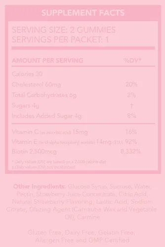 Vista 5 de Gomitas para el cabello, la piel y las uñas Fórmula vegana Suministro de 1 mes - 60 unidades (fresa)