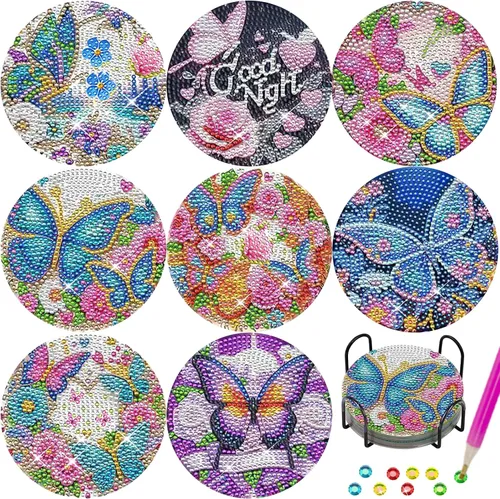 Vista 16 de TDOOW Posavasos de arte de diamante, 8 piezas de posavasos de pintura de diamante, kit de arte de diamantes de abeja para adultos, regalo