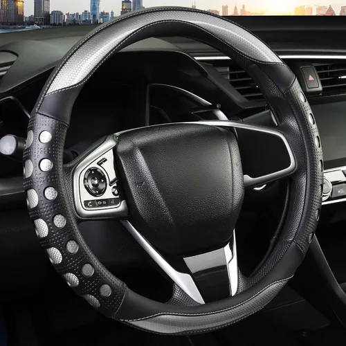 Vista 6 de Funda de cuero sintético para volante de automóvil con agarre antideslizante, para mujeres y hombres, ajuste universal para automóviles, camiones