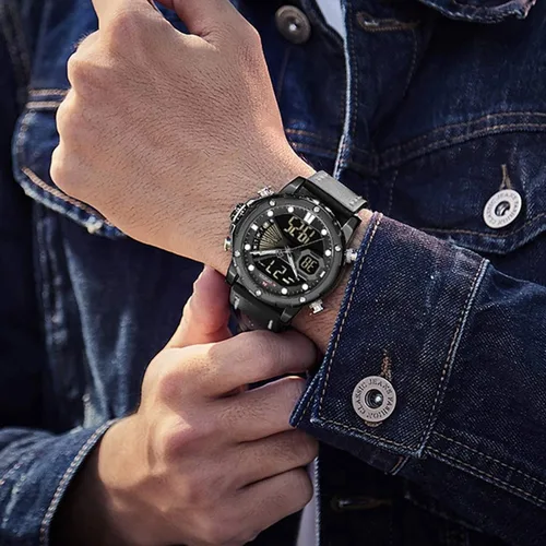 Vista 7 de NAVIFORCE Relojes digitales militares para hombre analógicos de cuarzo resistente al agua luminoso reloj deportivo de cuero multifuncional
