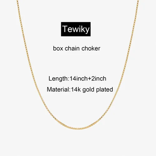 Vista 6 de Tewiky Collar de cadena de oro para mujer, chapado en oro de 14 quilates, collar de cadena de caja de ondas con cuentas finas, collar de oro