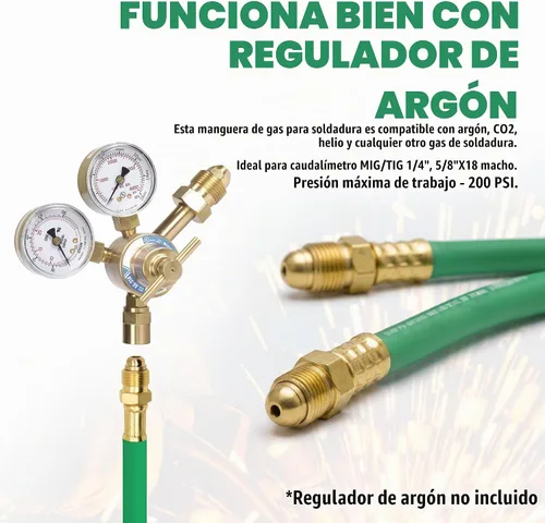 Vista 4 de Manguera de argón de 50 pies para soldadura de gas inerte para MIG/TIG AH-50