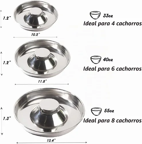 Vista 3 de Cuenco para cachorros, comedero de acero inoxidable para múltiples cachorros, cuencos básicos de comida y agua, plato de destete para perros